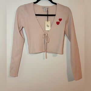 Sincerely Jules Soft Pink Tie Cardigan Cropped Sweater NWT Red Hearts Small S